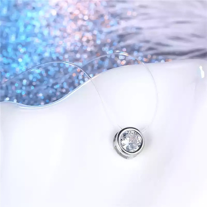 Colier Chocker Dama Argintiu cu Fir Elastic Transparent si Cristal Rotund Reflexii Multicolore COL076 image1